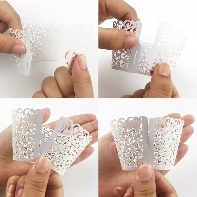 GOLF 100Pcs Cupcake Wrappers Artistic Bake Cake Paper Filigree Little Vine Lace Laser Cut Liner Baking Cup Wraps Muffin CaseTrays for Wedding Party Birthday Decoration (White)