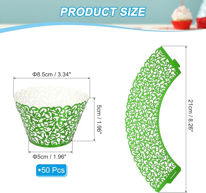 PATIKIL Cupcake Wrappers Paper, 50 Pack Baking Cups Standard Vine Decoration for Anniversary Birthday Weddings and Parties, Reflective Green