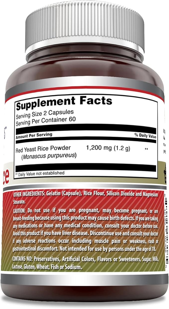 Amazing Formulas Red Yeast Rice 1200mg Per Serving Capsules Supplement | Non-GMO | Gluten Free | Made in USA (1 Pack, 120 Count)