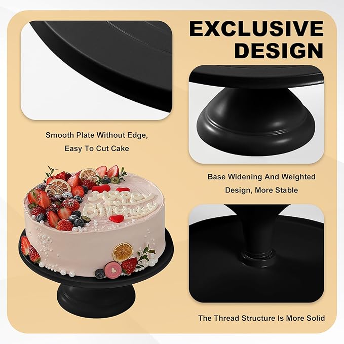 Large Cake Stand 12 Inch with Cake Spatula, Round Bamboo Fiber Cupcake Dessert Stand, Cake Decorating Display Stand for Birthday Parties, Weddings, Baby Shower and Other Events, Black