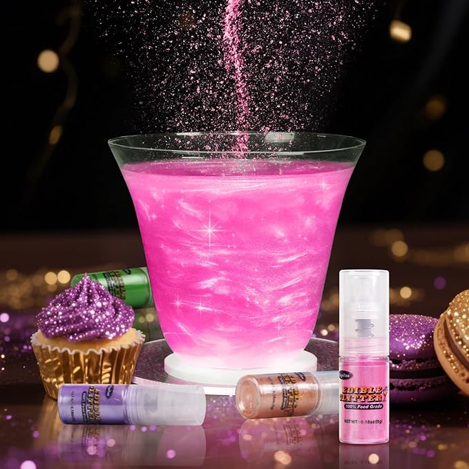 Pink Edible Glitter Spray 5g, Shimmer Edible Glitter for Cocktails, Food Grade Luster Dust for Beverages & Cake Decorating, Drinks, Baking, Chocolate