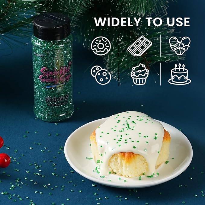 Christmas Green Sprinkles, 5oz Edible Dark Green Saning Sugar for Cake Decorating Cupcake Toppings Chocolate Ice Cream Cookies Baking Dessert Wedding Party Food Supplies