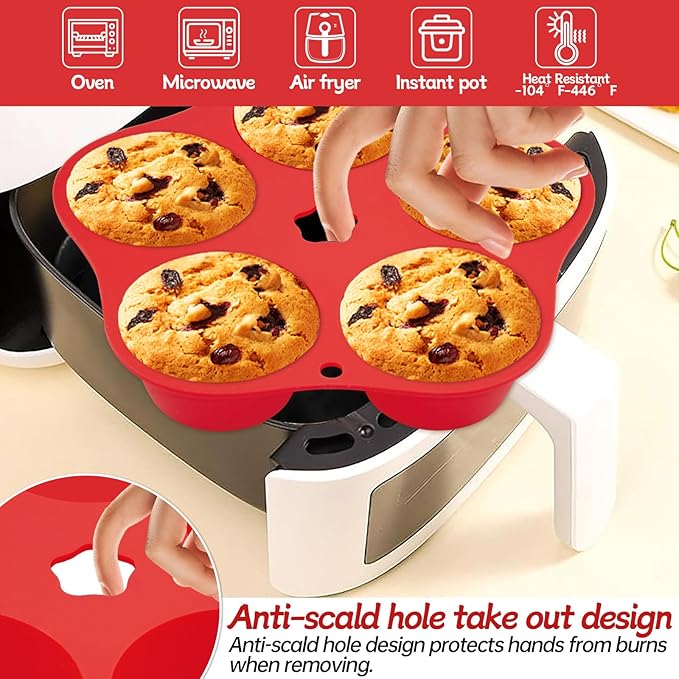 Silicone Air Fryer Muffin Pan Egg Bite Mold for Oven Baking,1 Pcs Round Mini Muffin Tins Cups Cake Pan Tray for Air Fryer Liners Basket Accessories Baking Muffin Cakes Pancake Quiche