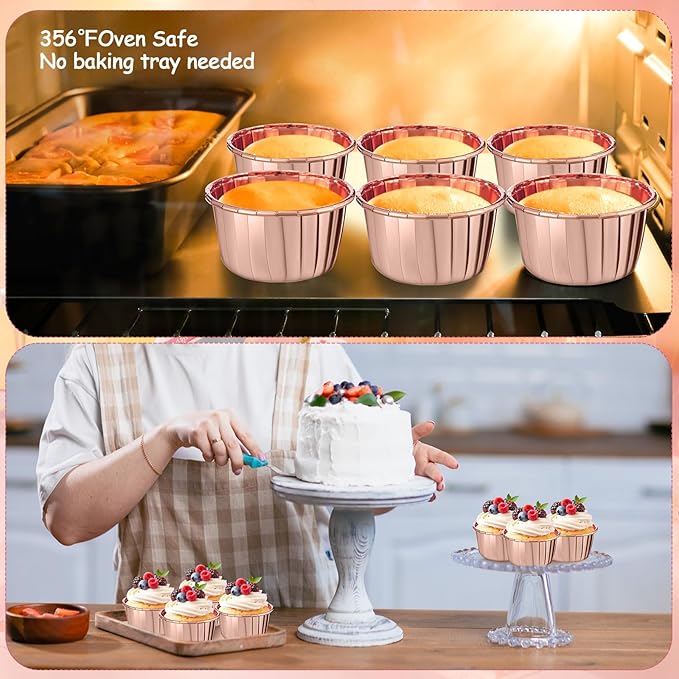 300 Pack Champagne Gold Cupcake Liners Bulk Disposable Foil Muffin Cups 3.5 oz Wrappers for Baking Aluminum Paper Mini Metallic Disposable Holiday Party Wedding Festival Supply