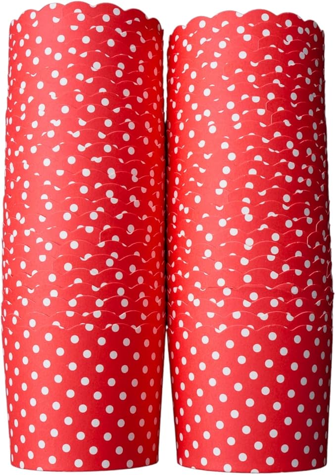 Paper Baking Cups (Polka Dots), Greaseproof Disposable Cupcake Liners (Red, Large Cups (50-Pack))