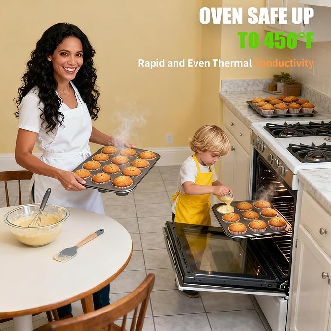 2-Pack Muffin Pan Set for Baking, Nonstick Cupcake Pan Set, Standard 12-Cup Muffin Tin for Baking Cupcakes - Carbon Steel