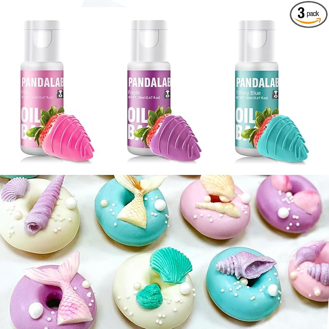 Oil Based Food Coloring for Chocolate - Pink Tiffany Blue Purple Edible Baking Food Dye for Chocolate, Candy Melts, Cakepops, Cakesicles, Fondant, Butter, Meringues, Donuts - 0.67 Fl.Oz Bottles