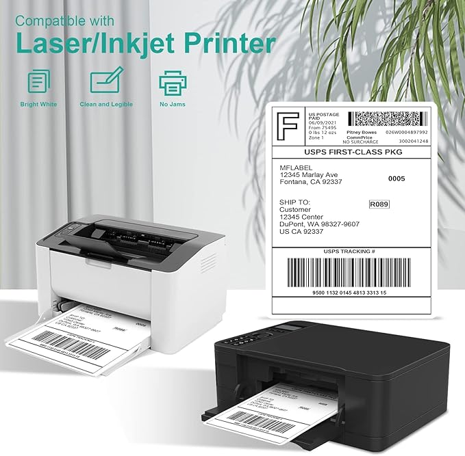 MFLABEL Full Sheet Sticker Label, Address Sticker, White Matte Label Paper, 8-1/2" x 11" Shipping Labels for Laser & Inkjet Printer (800 Labels, 800 Sheets)