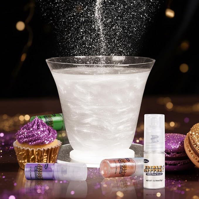 White Edible Glitter Spray 5g, Shimmer Edible Glitter for Cocktails, Food Grade Luster Dust for Beverages & Cake Decorating, Drinks, Baking, Chocolate