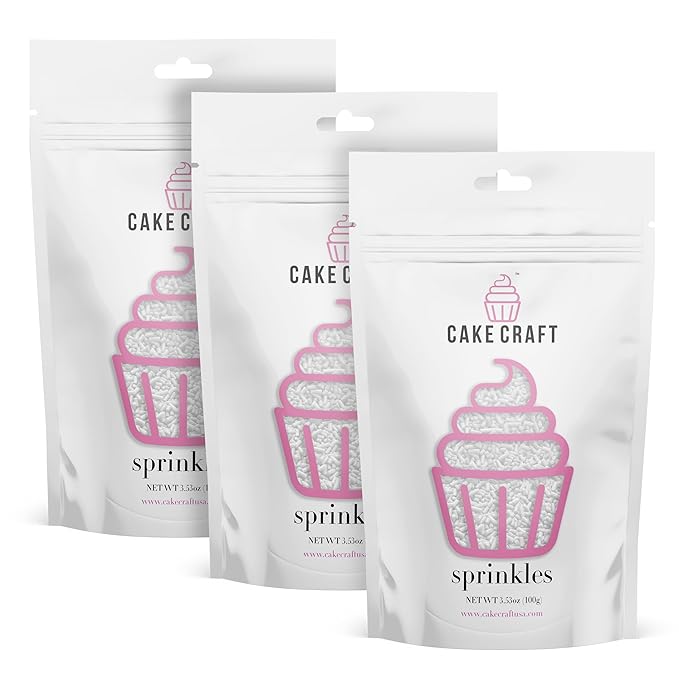 Cake Craft White Sugar Strand Sprinkles (Jimmies) – 3-Pack (100g Each) | Elegant White Sprinkles for Cakes, Cupcakes, Cookies & More | Soft Color & Sweet Crunch