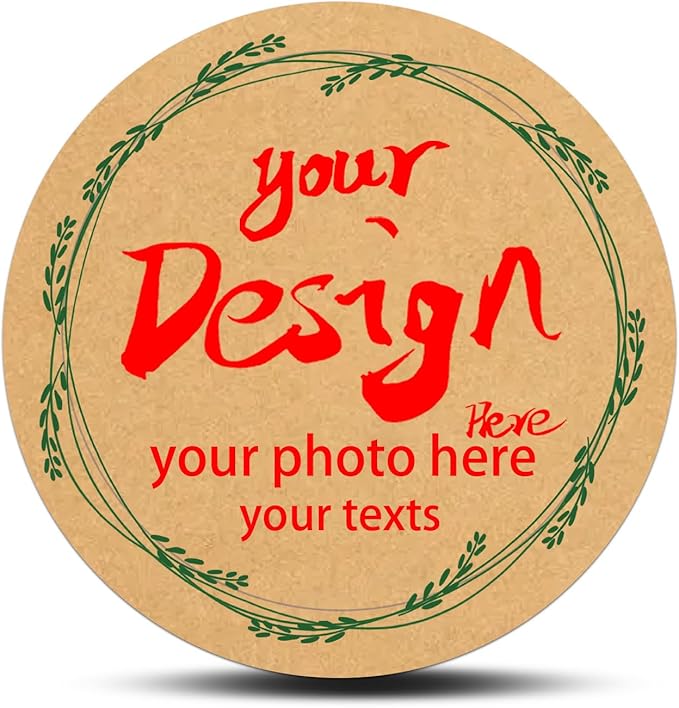 Custom Lables Round Kraft Paper Stickers, Decorative Labels with Floral Wreath Personalized with Texts, Logo, Thank You Labels for Business 100 Pack (Style 6)