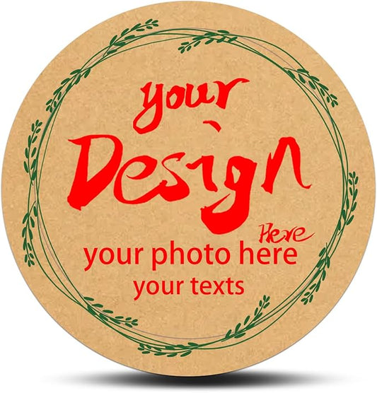 Custom Lables Round Kraft Paper Stickers, Decorative Labels with Floral Wreath Personalized with Texts, Logo, Thank You Labels for Business 100 Pack (Style 6)