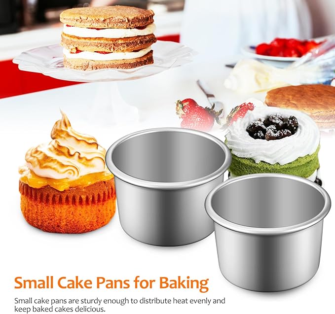 Zerodeko 4 Pcs Round Cake Pans with Removable Bottom, 2 Inch Aluminum Alloy Baking Molds, Nonstick Small Cake Tins for Cheesecake, Mousse, Chiffon, And Ice Cream