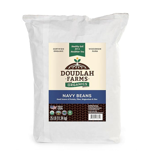 Organic Navy Beans 25 lb Bulk - Non-GMO, USDA Organic, Tested Clean Certified, Vegan - Rich in Fiber & Protein for Soups, Burritos, Salads & Chili - Grown In USA, Farmed From Regenerative Soil by Doudlah Farms