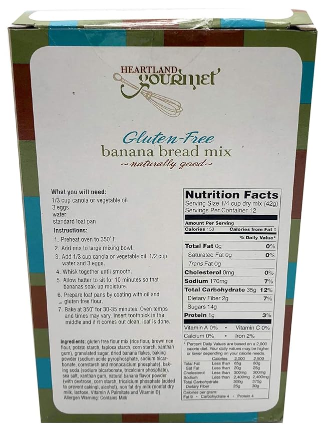 Heartland Gourmet Gluten Free Banana Bread Mix - Soft and Moist - Certified Gluten Free - All Purpose - Safe for Celiac Diet