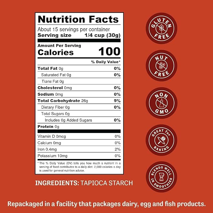 Judee’s Tapioca Starch 1 lb - Non-GMO, Gluten-Free and Nut-Free - Great for Gluten-Free Baking, Cooking, Thickening, and Making Boba - Packaged in the USA