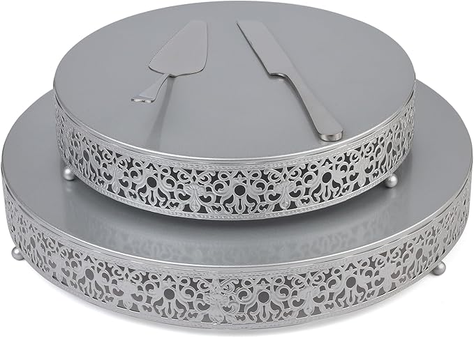 MTJYQTF Silver Cake Stand Set - 16 IN Metal Round Cupcake Dessert Stand with Cake Cutting & Cake Spatula for Party, Candy Table Display for Wedding Birthday Baby Shower Housewarming Party CS003-16pan