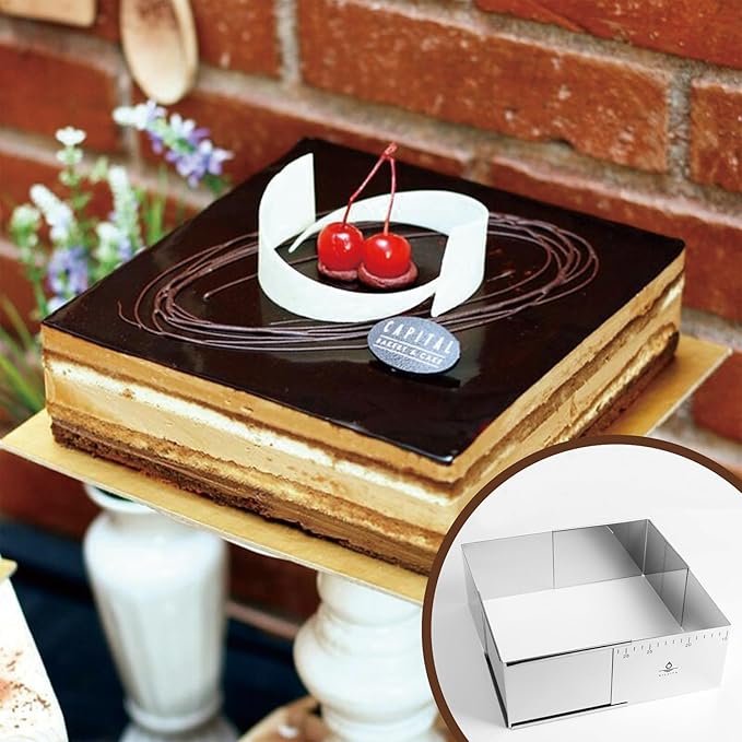 Adjustable Rectangle Mousse Cake Ring Mold - Extendable Stainless Steel Square Shaped Cake Cutter, Bakeware for Customized Baking - Heavy Duty Baking Accessories - 5.9 * 5.9 * 4IN