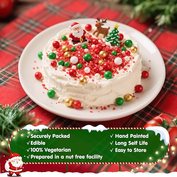 Edible Christmas Sprinkles for Cake Decorating,4 Pack 12 oz,Red White Green Gold Pearls and Christmas Confetti Trees Candy,Nonpareils Sprinkle,Red Sanding Sugar Holiday sprinkle for Cupcake Toppers, Cookie, Ice Cream Decorations Christmas Party