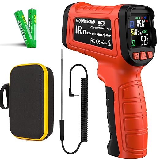 Infrared Thermometer Gun for Cooking, Include K-Type Probe for Humidity, -58°F to 1796° F Digital Laser Temperature Guns, 16:1 IR Temp Gun for Griddle, Pizza Oven, Engine, HVAC, Industrial & Home Use
