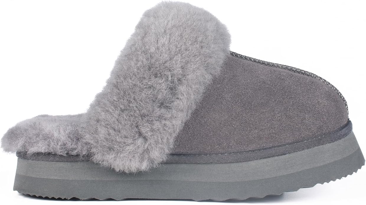 Parfeying Women's Sheepskin House Slippers Indoor Outdoor Shearling Shoes for Women