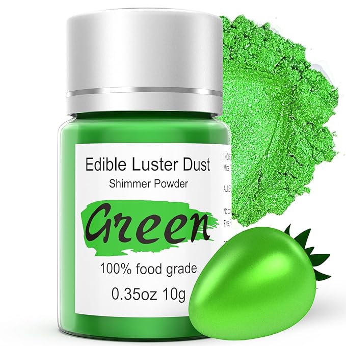 Green Luster Dust Edible Glitter for Cakes Cocktails – 10g Colaele Edible Shimmering Dust for Chocolates, Metallic Food Coloring Powder for Cake Decorating Edible Glitter for Drinks, No Gluten,Vegan
