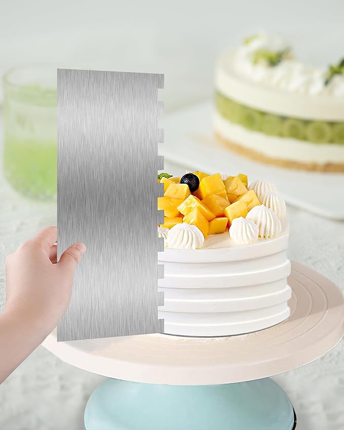 Cake Scraper Smoother Cake Decorating Supplies Kit 8.6 Inch Metal Bench Scraper for Baking Buttercream Smoother Stainless Steel Frosting Cake Comb Edge Side Jagged Comb for Cream Cake-5