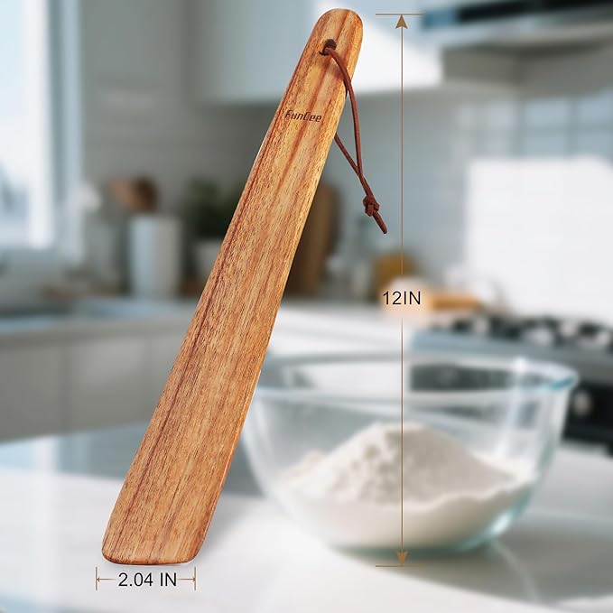 2 Pack Teak Wood Spatula, 12 Inch Wooden Spoons for Cooking, Sourdough Starter, Flat Steak Turner, Dough Whisk Spurtle Baking Utensil, Heat Resistant Spatulas for Cast Iron Flipping, stirring, Turning