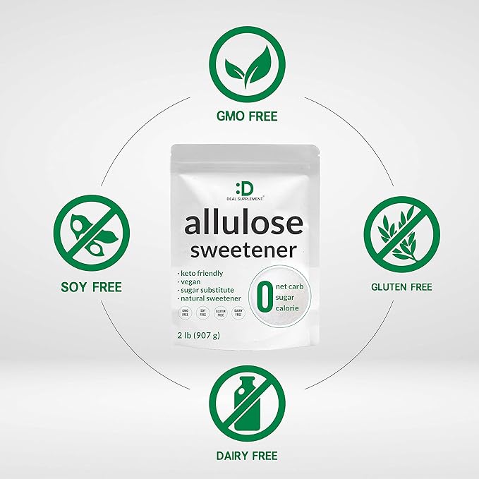 Allulose Sweetener 2 Pounds – Natural Sugar Subsitutes, No Aftertaste - Keto Friendly, Vegan, Zero Net Carb, Zero Calorie, Great for Cooking & Baking