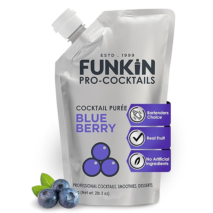 Funkin Fruit Puree | Real Fruit, Simple Ingredient, Natural Mixer for Cocktails, Drinks, Smoothies | Vegan, Non-GMO, Gluten-Free (2.2 lbs) (Blueberry)