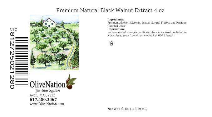 OliveNation Premium Black Walnut Flavoring Extract, Nutty Taste & Aroma for Baking, Beverages, Sauces, Non-GMO, Gluten Free, Kosher, Vegan - 4 oz