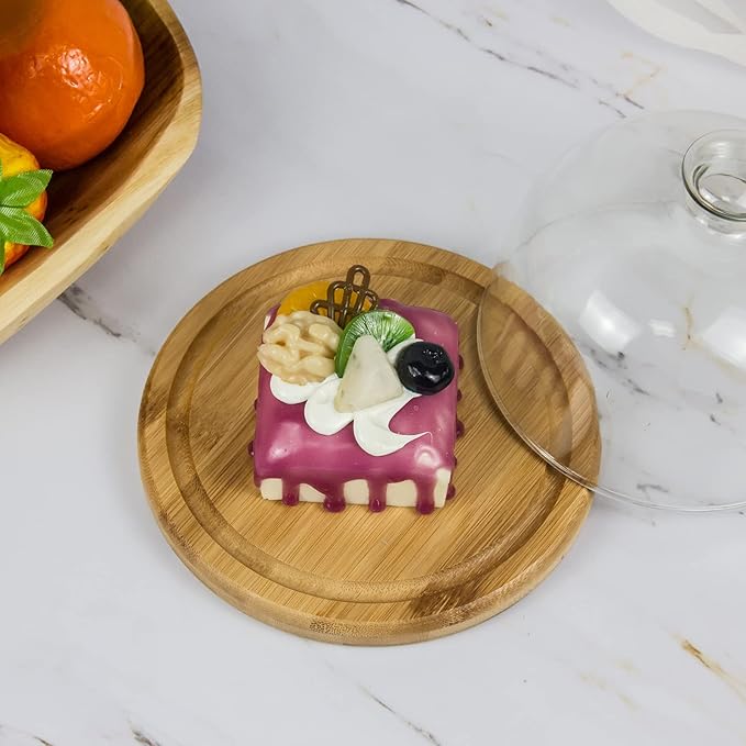 7.1''Glass Dessert Dome with Base, Mini Decorative Cake Tray with Glass Dome Cover, Cake Fruit Display Server Tray for Kitchen, Birthday, Wedding, Appetizer Dessert and Cheese Serving Platter