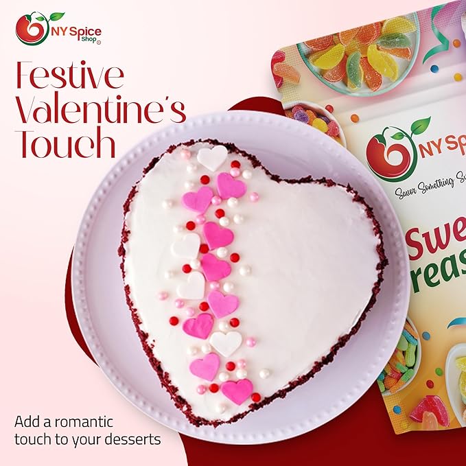 NY Spice Shop Multicolored Heart Sprinkles - 1 Pound Heart Shaped Sprinkles Edible Gifts - Candy Hearts Sprinkles – Red Candy Hearts for Grinch Cookies