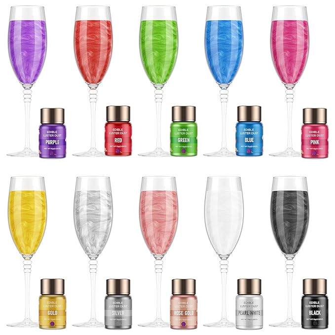Luster Dust Edible - 15 Grams Food Grade Cake Dust Shimmer Powdered, Cherrysea Powder Luster Dust Food Coloring for Cocktails, Christmas Cookie Decorations, Cake, Drinks, Fondant, Candy - 15g/Bottle (10-Rose Gold)