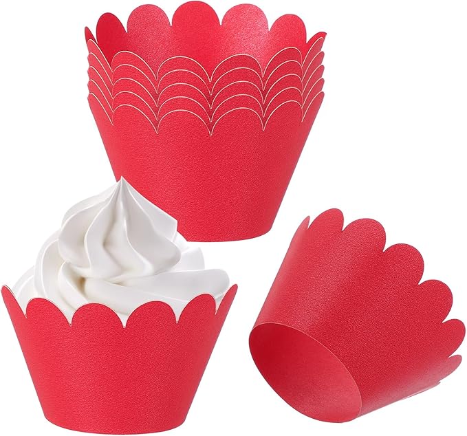 PATIKIL Cupcake Wrappers Paper, 50 Pack Baking Cups Standard Wave Decoration for Anniversary Birthday Weddings Parties, Red
