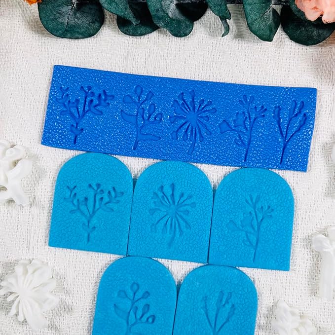 Polymer Clay Molds – 5PCS Botanical Texture Stamps with Flower & Leaf Patterns, Clay Cutters and Tools for Polymer Clay Jewelry and DIY Earring Crafts