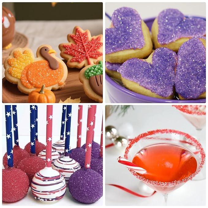 Sanding Sugar Red Orange Blue Green Yellow Purple Sugar Sprinkles Sugars Crystals for Baking Decorating Edible Crystals Pearl Sugars for Cake Cookie Ice Cream Christmas Wedding Holiday Decor 6.7 Oz