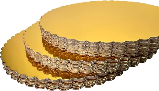 25-Pack 8 inch Sturdy Round Cake Boards,Small Gold Cake Circles Plate Cardboard Scalloped Base,Pack of 25