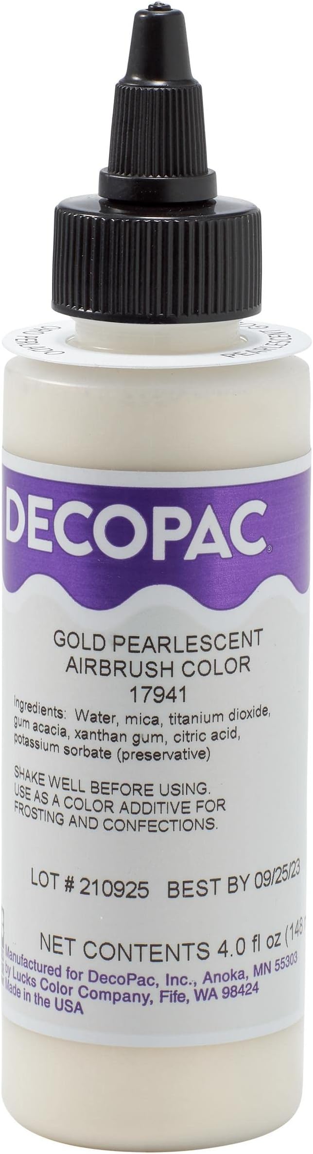 DecoPac Premium Airbrush Color, Pearlescent Gold Shimmer, Edible Airbrush Paint for Decorating Cakes, Cupcakes, and Cookies, Food Coloring, 4oz