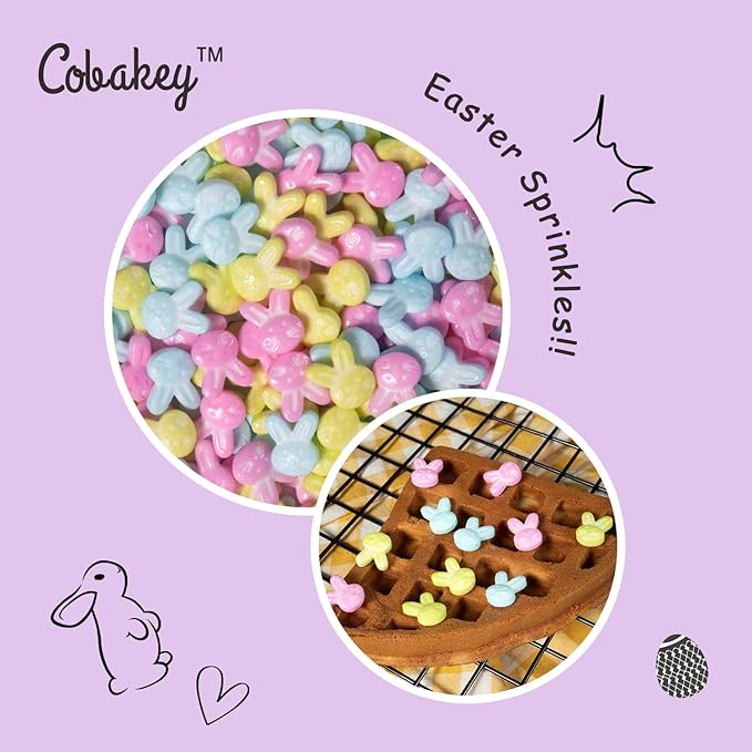 Cobakey Bunny Sprinkles for Cookies 3.52 Ounce Spring Sprinkles for Baking Green & Blue Edible Bunny Candy Perfect for Easter Cake Decorations, Baking, Ice Cream, Cookies, Cupcake Topper