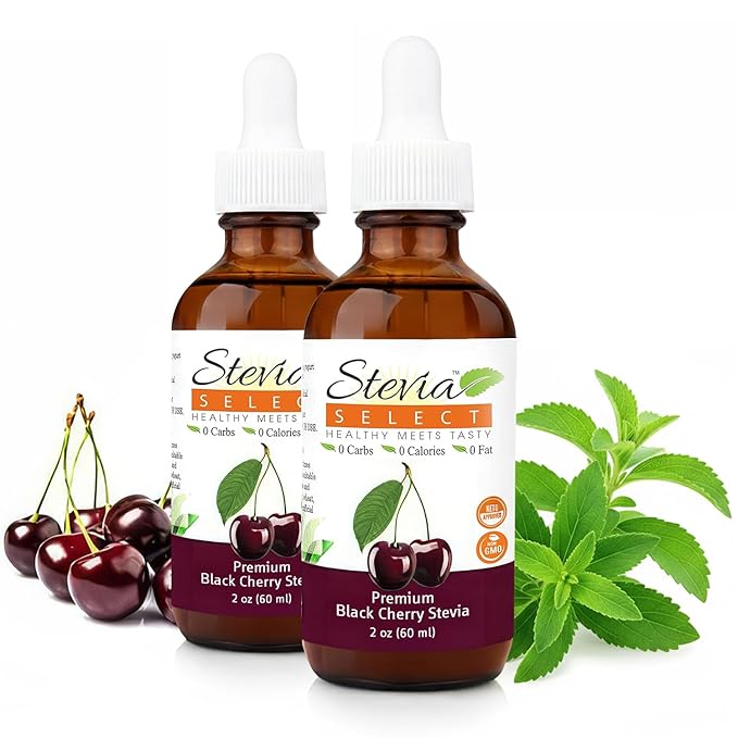 Stevia Select Black Cherry Pure Stevia Liquid - Zero Calorie Sweetener - All Natural Liquid Stevia Extract Flavor Drops - Keto All - Natural sweetener - Keto Sweetener 2 Oz (2 Pack)
