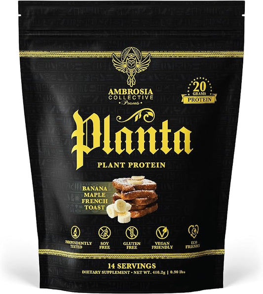 Ambrosia Planta - Premium Plant-Based Protein | Vegan & Keto Friendly | Gourmet Flavors with No Bloating or Stomach Upset | No Added Sugar | 14 Servings | (Banana Maple)