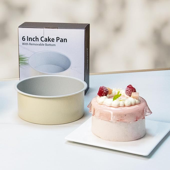 Guowall 6 inch Cake Pan with Removable Bottom Carbon Steel Round Shaped Cheesecake Tin Nonstick Chiffon Cake Mould for Baking - Cream Color