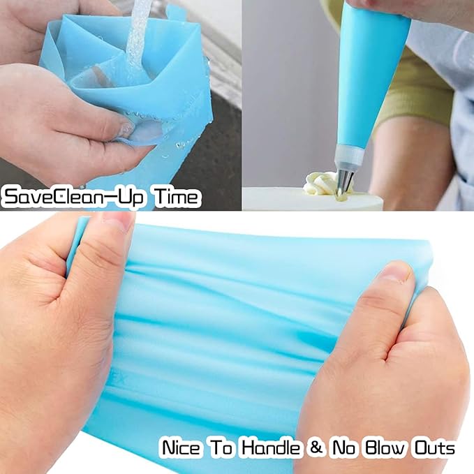 16 Pcs Piping Bags and Nozzles Set – Reusable Silicone Pastry Bags with Stainless Steel Icing Tips for Cake Decorating, Cookies & Cupcakes