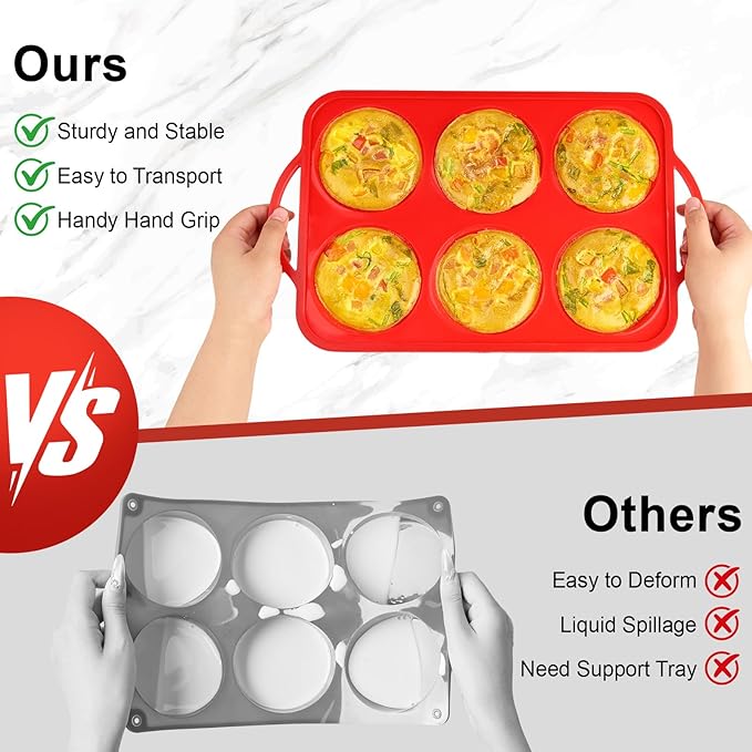 2 Pack 4 Inch Jumbo Size Muffin Top Pans with Metal Frames, Silicone Egg Molds for Breakfast Sandwiches, Egg Bite Baking Trays, BPA Free & Non-Stick
