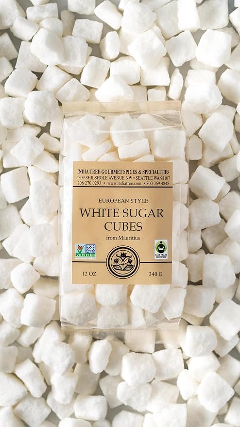 India Tree Non-GMO Fair Trade White Sugar Cubes - 1.1 lb Container - Pure Cane Sugar Rough-Cut Cubes for Coffee, Tea, Cocktails, Beverages, and Entertaining