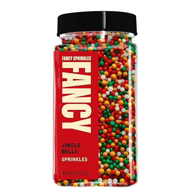 Fancy Sprinkles Limited Edition Holiday Jingle Bells Nonpareils Sprinkles, Red, Green, White, Red and Gold Classically Colorful, for Holiday Dessert Decorating Cookies, Cakes and Cupcakes (0.5c)