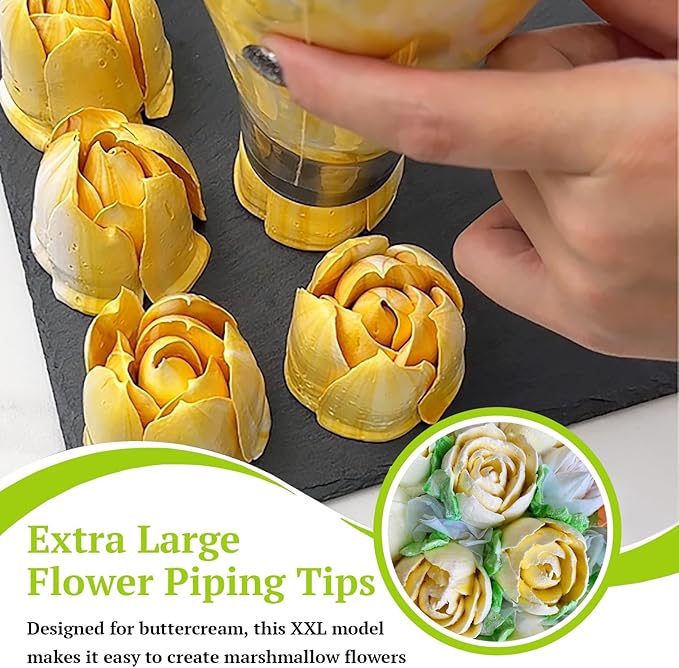 Suuker Extra Large Russian Piping Tip, Stainless Steel Flower Piping Tips Rose Floral Icing Nozzles for Cake Decorating, Frosting, Cream Flower DIY Cookies, SL40