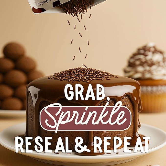Snackathon Sprinkles for Baking & Decorating, Chocolate Sprinkles, 2.2 LB Bulk Brown Jimmies in Resealable Pouch – Rich Cocoa Flavor for Cupcakes, Cookies, and Desserts