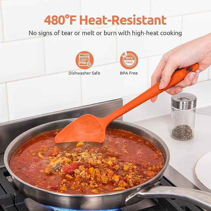 High Heat Resistant Silicone Spatulas: U-Taste 480ºF Hot Proof Food Grade Flexible Silicon Baking Scraper, Food Grade Rubber Kitchen Cooking Mixing Utensils for Nonstick Cookware Set of 4 (Orange)